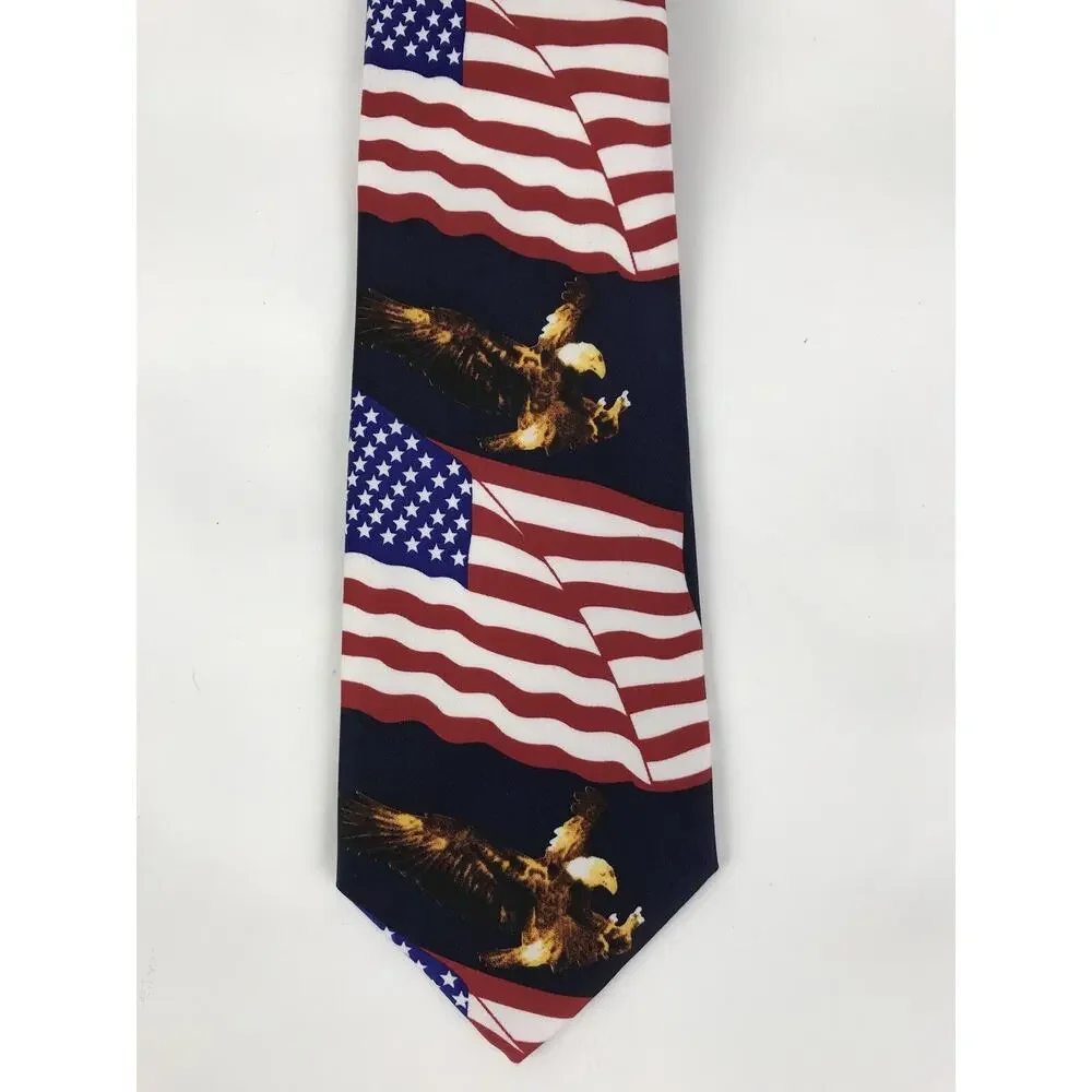 Danggi Man Patriotic Neck Tie Stars & Stripes American Bald Eagle
